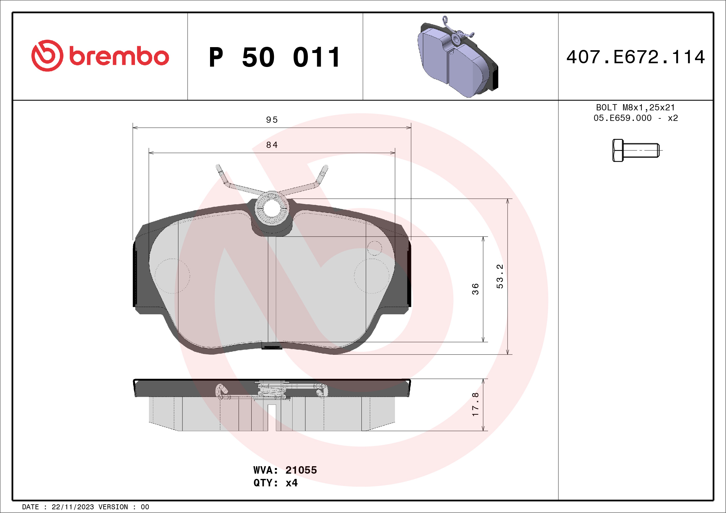 A.B.S. P 50 011 BREMBO Bremsbelagsatz, Scheibenbremse